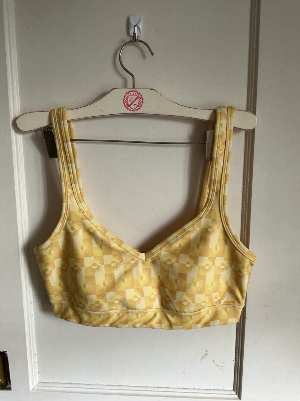 Beyond Yoga Yellow Sunflower-Checked Crop Tank